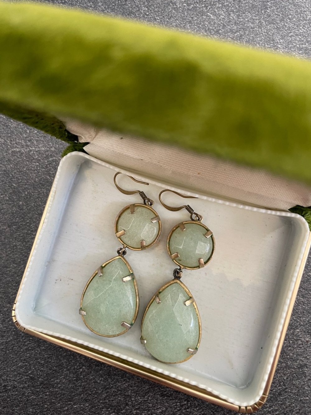 Mint Green Teardrop Stone Dangle Earrings - handmade